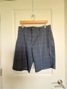 Caribbean Men's Navy Grid-Pattern Flat Front Shorts